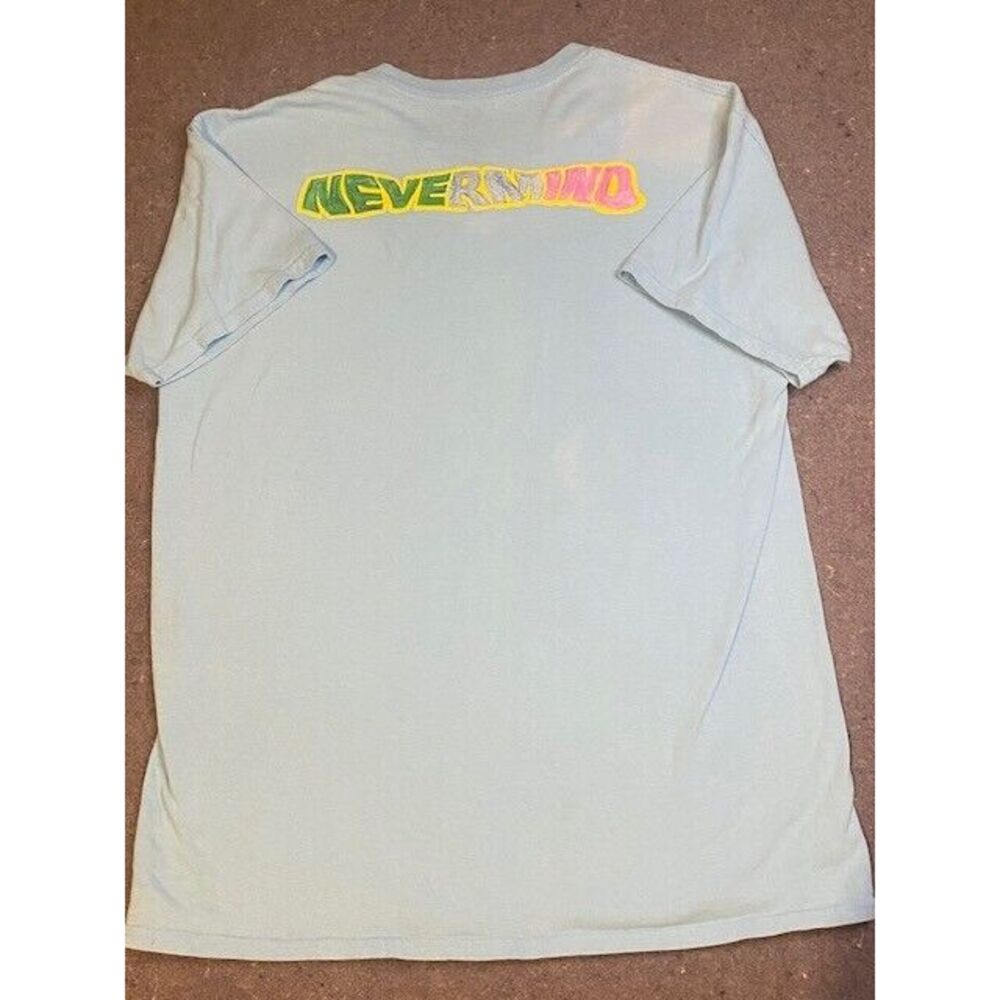 NIRVANA Band Smiley Face NEVERMIND Graphic Shirt Mens Size LARGE light Blue - Picture 2 of 7